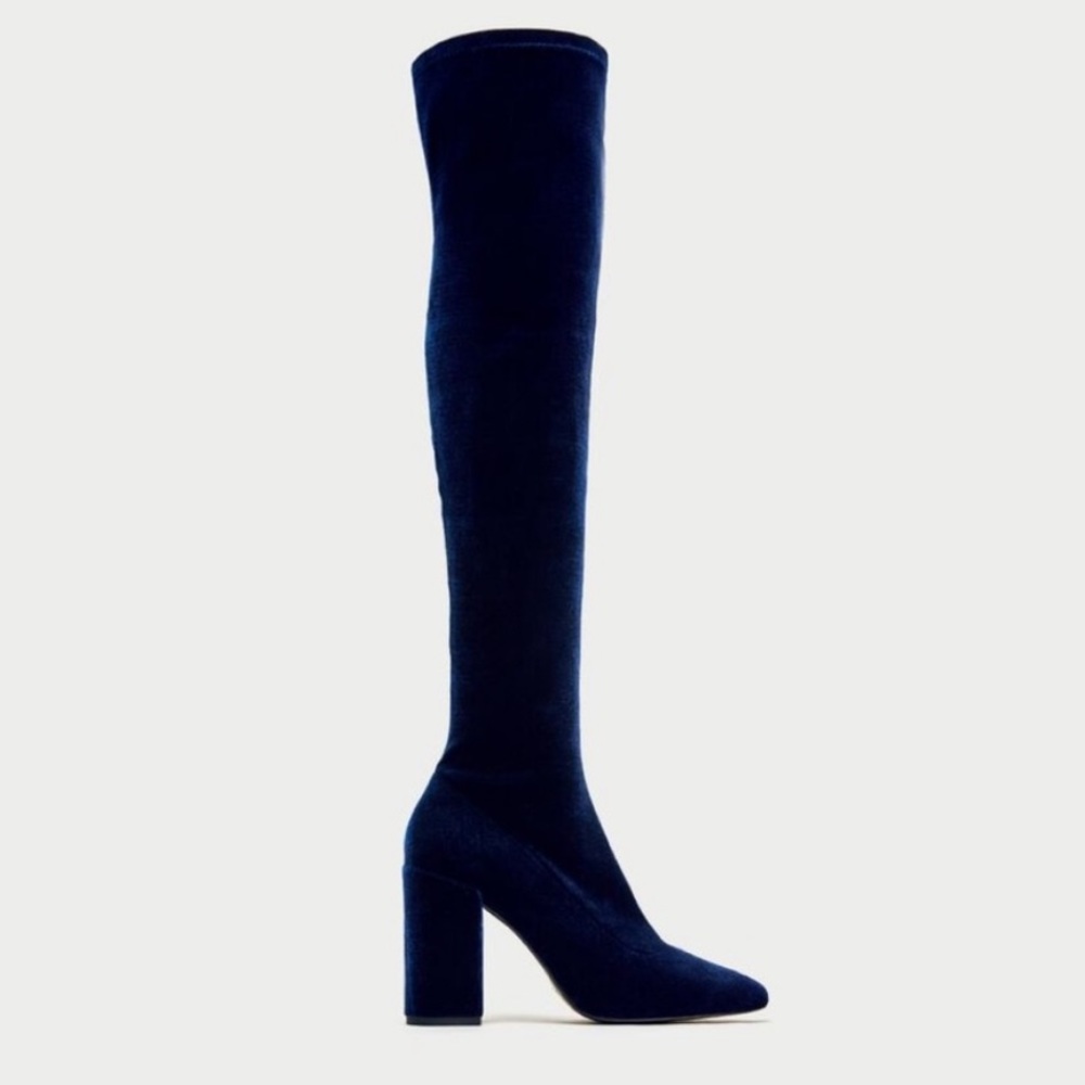 Zara over the knee velvet high heel boots